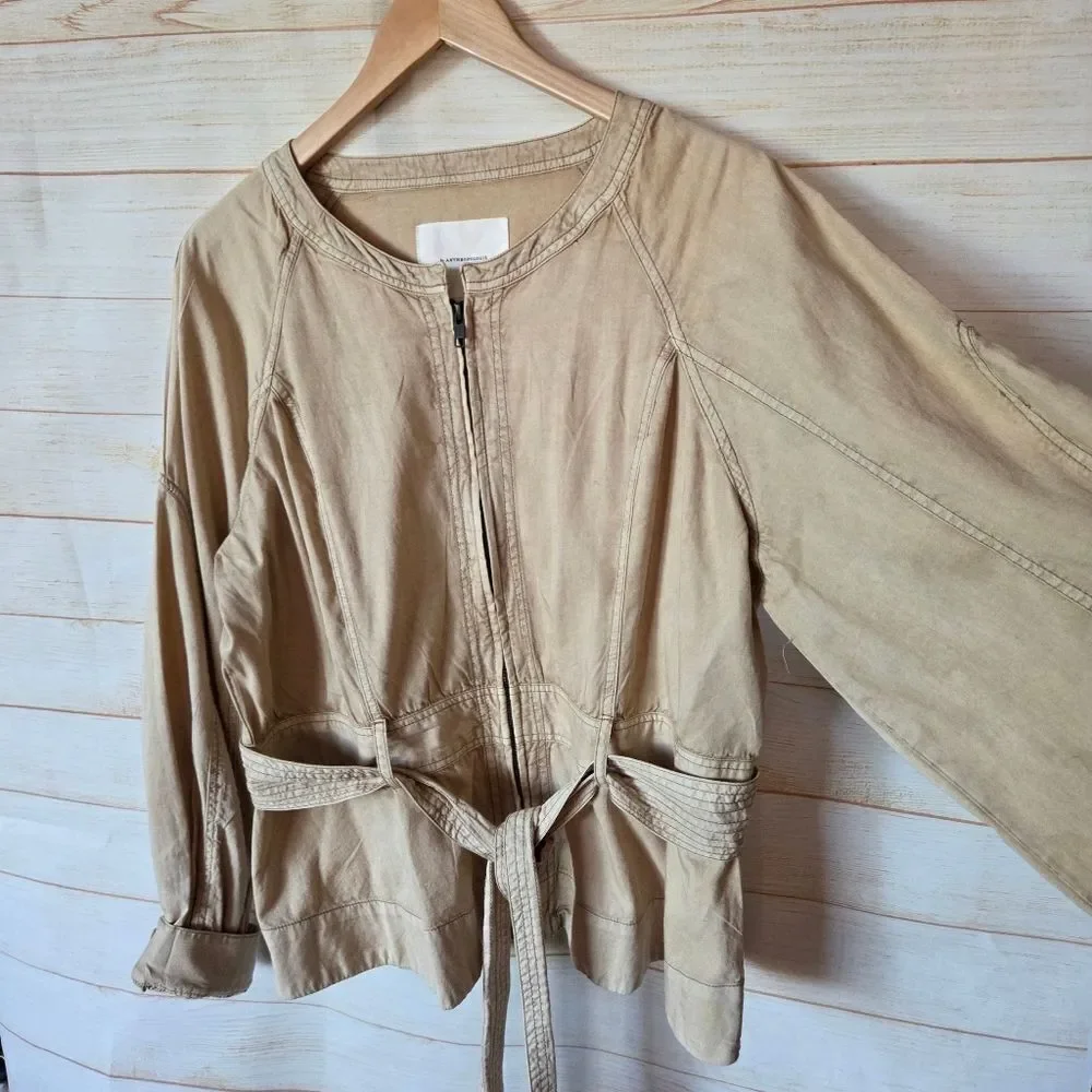 By Anthropologie Belted Round Neck Utility Jacket Tan Brown Size XL Sand Sable - Picture 7 of 15